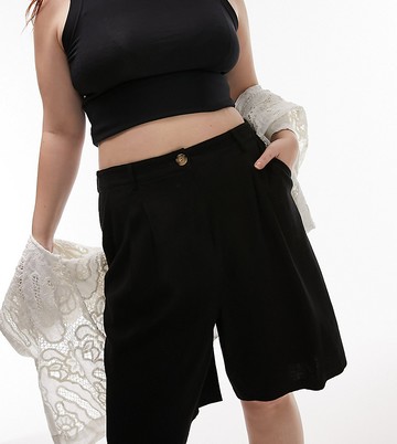 Topshop Curve linen editor short in black