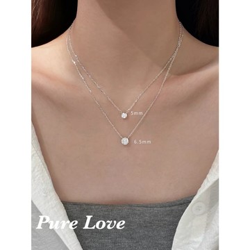 Pure Love樂芙 / 正韓 銀飾【S925純銀】N01156簡約通體純銀爆閃鋯石單鑽鎖骨鏈 短項鏈 / 銀
