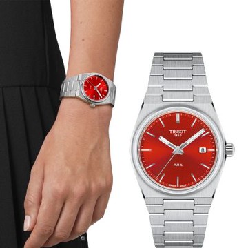 TISSOT 天梭 官方授權 PRX 手錶 女錶 紅色 -35mm- T1372101142100