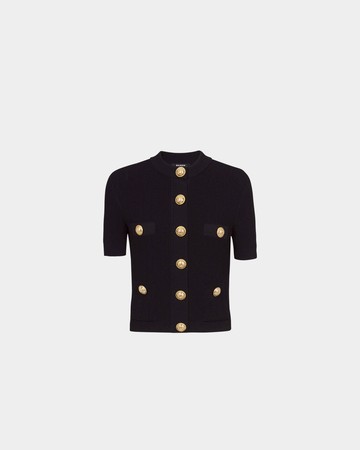 BALMAIN 金幣釦造型短袖針織外套 - 黑 - 36