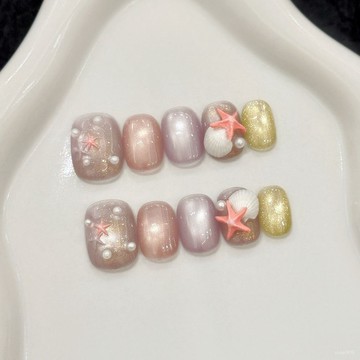 💟加一手工甲💅🏻藝禾原創【海之童話】夏日清透立體泡泡海星顯白貓眼美甲貼穿戴甲純手工穿戴甲 PKJB