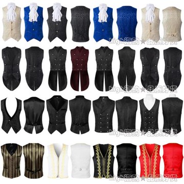 萬圣節歐美燕尾服中世紀復古宮廷馬甲王子服內搭襯衫男款朋克大衣