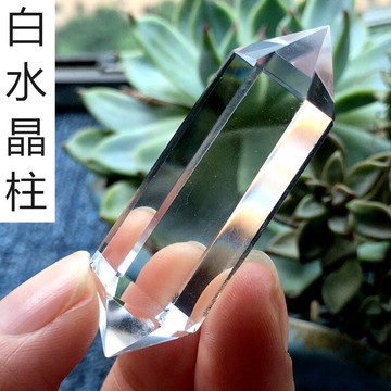 推薦梵天透體阿塞白水晶柱子彩虹藍針單雙尖柱家居飾品桌面擺件