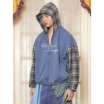 撞色連帽大學T男秋冬新款休閒寬鬆高級感上衣男