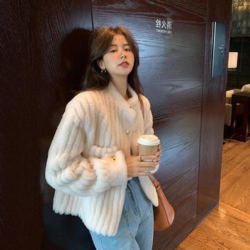 【巴黎精品】現貨+預購 羊羔毛外套皮衣夾克-保暖羊毛一體豎條款小立領短款女外套3色a1it42