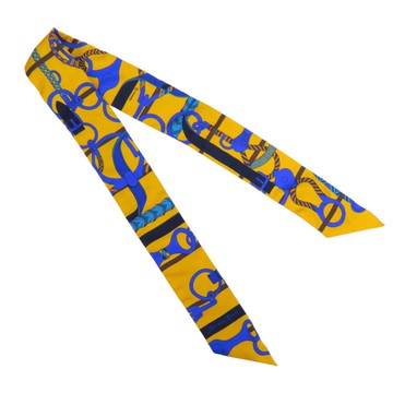 HERMES 愛馬仕 黃色 絲質 絲巾 Panoplie Equestre Twilly 【二手名牌BRAND OFF】