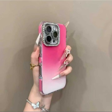 高顏值 漸變暈染 撞色果凍 鑲磚鏡頭保護殼 用於iPhone17 16 15 手機殼 14 13 ProMAX 耐摔防震