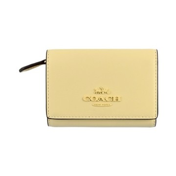[平輸版] 【COACH】月光黃全皮釦式三摺零錢袋小短夾 真品平輸