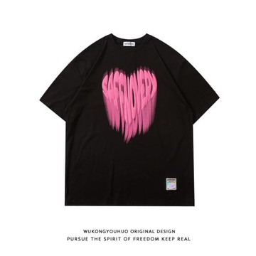 悟空有貨ins愛心字母涂鴉短袖T恤男潮牌寬松情侶休閑圓領純棉體恤