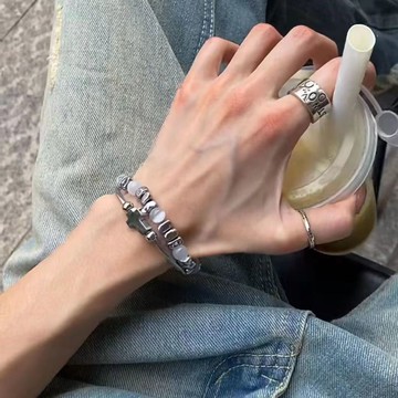 免運🔮小衆設計高級感鈦鋼十字架手鐲男生不褪色潮流拼接手鍊學生配飾简约 百搭 招財 開運 手鍊 手環 手鐲 手饰 饰品