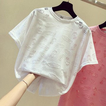 品牌折扣女裝專柜撤柜尾貨清倉寬松洋氣個性鏤空上衣短袖T恤女夏