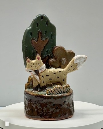 森林裡的小狐狸造型線香座一輪插花器