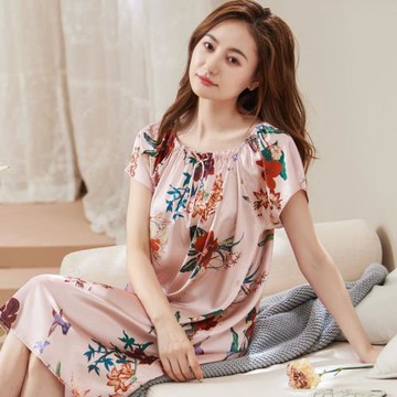 睡裙女夏季薄款冰絲短袖性感睡衣媽媽春夏天大碼胖mm200斤家居服