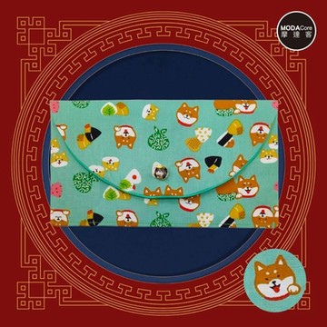 摩達客◉春節開運招財◉台灣製MIT可愛柴犬Q飯糰花布紅包袋(兩色可選)單入錢包