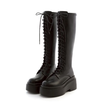 D+AF 逆天長腿．Plus級加厚鬆糕底綁帶長靴