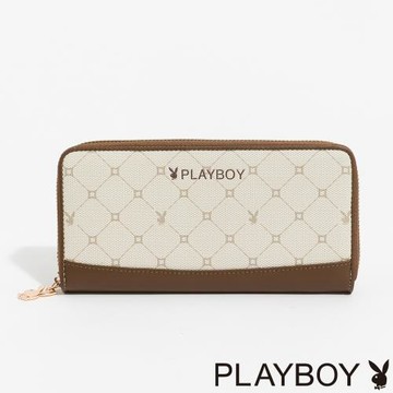 PLAYBOY - 拉鍊長夾  Bunny Lattice系列 - 咖啡色