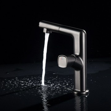 全銅體面盆抽拉式龍頭洗漱口臺盆冷熱水浴室衛生間洗手盆水龍頭{鑫弘-工葉電器}可開發票