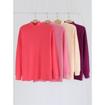 AB保暖內衣女士中老年半高領單件秋衣棉毛衫全棉透氣打底純色上衣