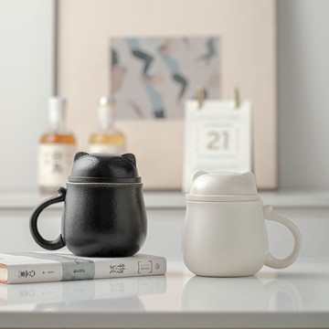 泡茶杯茶水分離馬克陶瓷杯 招財貓茶水分離泡茶杯子喝水男女陶瓷杯辦公室馬克杯帶蓋過濾