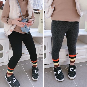 冬季新款 男女童舒適修生打底褲 兒童拼接褲口 寶寶加絨長褲1入