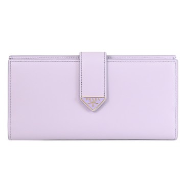 PRADA 1MV025 經典三角LOGO金屬扣式零錢長夾.淡紫色