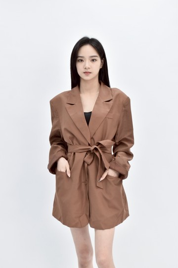 (XL) mouggan 棕色綁帶寬鬆外套