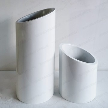 簡約現代白色圓柱花盆家居客廳直筒斜口花器酒店戶外防水綠植花瓶