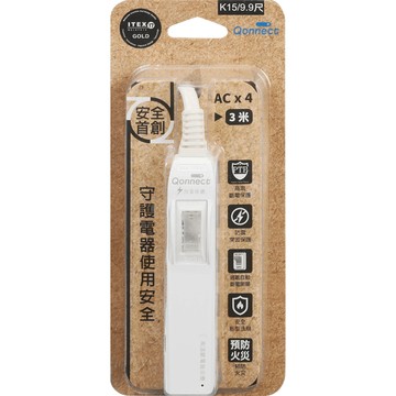 Qonnect 2孔1切4座高溫斷電延長線3m K15