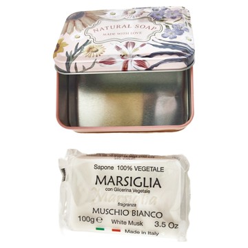 康汰 義翠莉 甘油馬賽皂 白麝香 鐵盒裝 100g 義大利製  1組