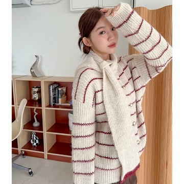 【HARPER】針織外套 條紋 氛圍感條紋毛衣外套 附圍巾 | 現貨 【JTD71302K】