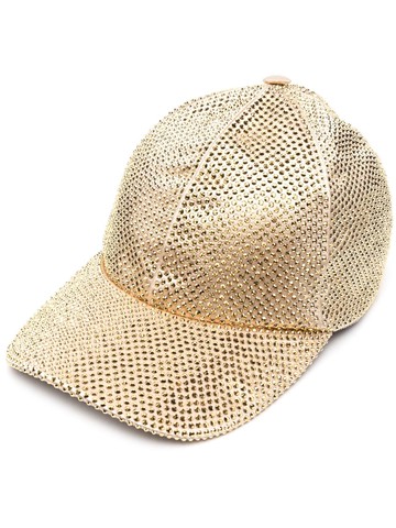 Prada - crystal-embellished satin baseball cap - women - Viscose/Silk/Cotton/CALFSKIN - L - Gold