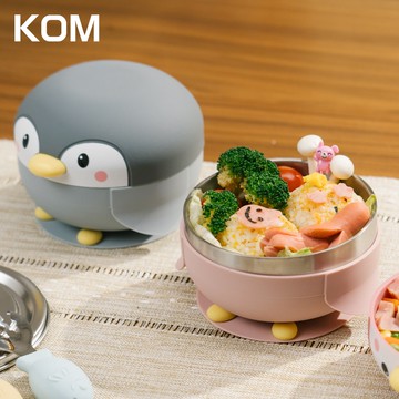 【KOM】海洋系列-316不鏽鋼兒童矽膠學習碗贈飛魚匙*1+飛魚叉*1+鯨魚袋*1