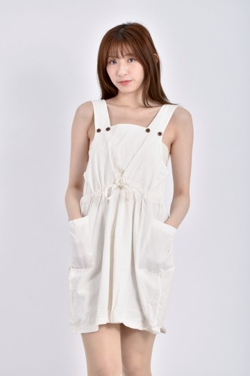 (S) eoeo質感無袖收腰白色洋裝