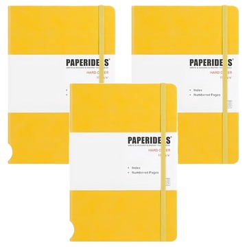 PAPERIDEAS 筆記本 188頁 含目錄 附彈性封口帶 100g/m² 無酸紙 尺寸143x210mm  檸檬黃色  3本