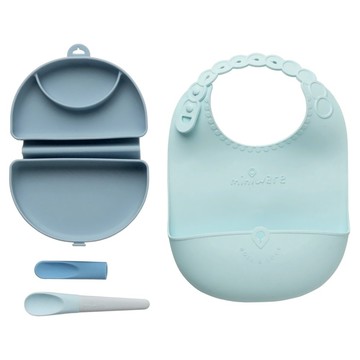 miniware 合掌包經典全配組  合掌包 + 矽膠外殼 + 矽膠板 + 湯匙 + 圍兜  藍色香蕉  1組