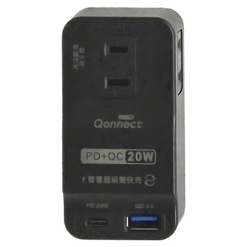 Qonnect PD + QC 20W 智慧型極速充電2P插座  黑色  1個