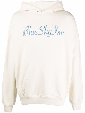 BLUE SKY INN - logo-embroidered cotton hoodie - men - Cotton - S - Neutrals