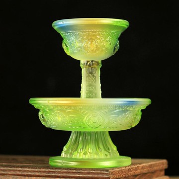 藏傳佛教用品 密宗修行法器供杯琉璃八吉祥護法杯 供水杯 多彩綠