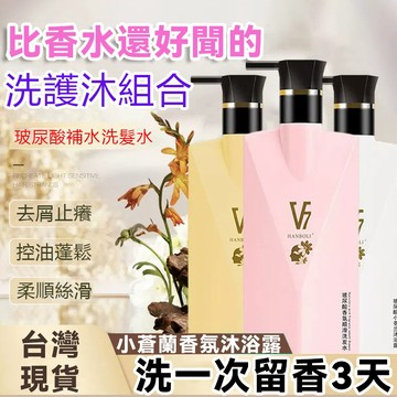 現貨速發 玻尿酸香氛柔順洗髮精洗護沐套組 香氛柔顺洗髮 + 護髮 + 沐浴 持久留香大容量 一次備 齊 質地綿密氣泡豐富