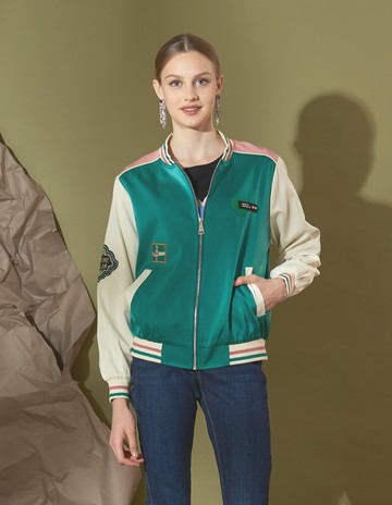 ★【喜芝梅】前衛棒球風 潮流多色拼接休閒外套(綠色；M-2L) 224070637