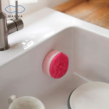 【MARNA】 日本進口廚房海綿菜瓜布附吸盤(顏色任選)