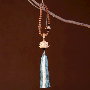 檀香佛珠搭配黃楊木蓮花吊墜汽車掛件掛飾品車內車載創意文玩禮品