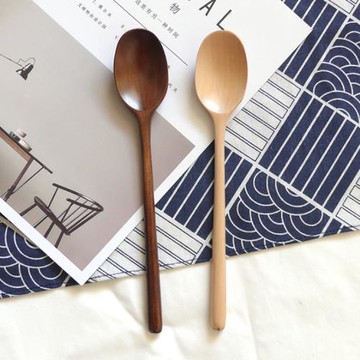 西田木雨木質長柄勺吃飯創意家用直柄深色原色木制勺子湯匙成人勺