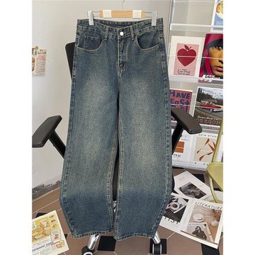 復古做舊春秋寬松顯瘦拖地牛仔褲