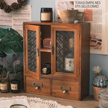 a桌上收納柜梳妝臺置物架辦公桌復古木質桌面收納整理盒