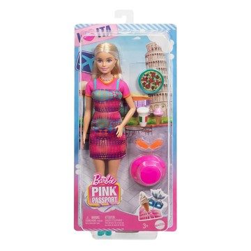 MATTEL 美泰兒 Barbie 芭比娃娃環遊世界遊戲組 義大利主題配件 時尚服飾  1組  紫紅色