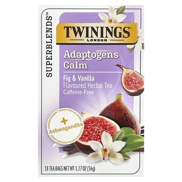 Twinings, Superblends™，適應原舒緩草本茶，無花果和香草，無咖啡萃取，18 茶包，1.27 盎司（36 克）