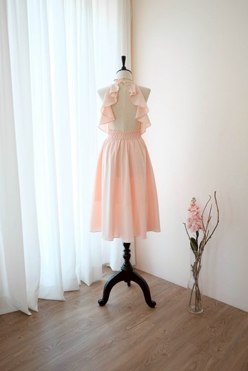 粉色腮紅洋裝 女士 伴娘 無袖 雞尾酒派對洋裝