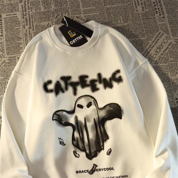 圓領衛衣男女冬季加絨加厚潮牌美式復古BF原宿風上衣寬松情侶裝