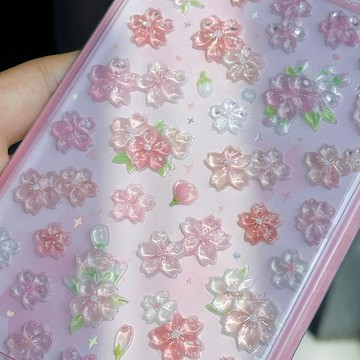 ✨穩固不留痕✨水晶貼紙 手賬diy材料 冰霸杯裝飾貼片 立體鑽石貼 手機殼改造  3D立體櫻花水晶貼紙小元素手帳素材手賬